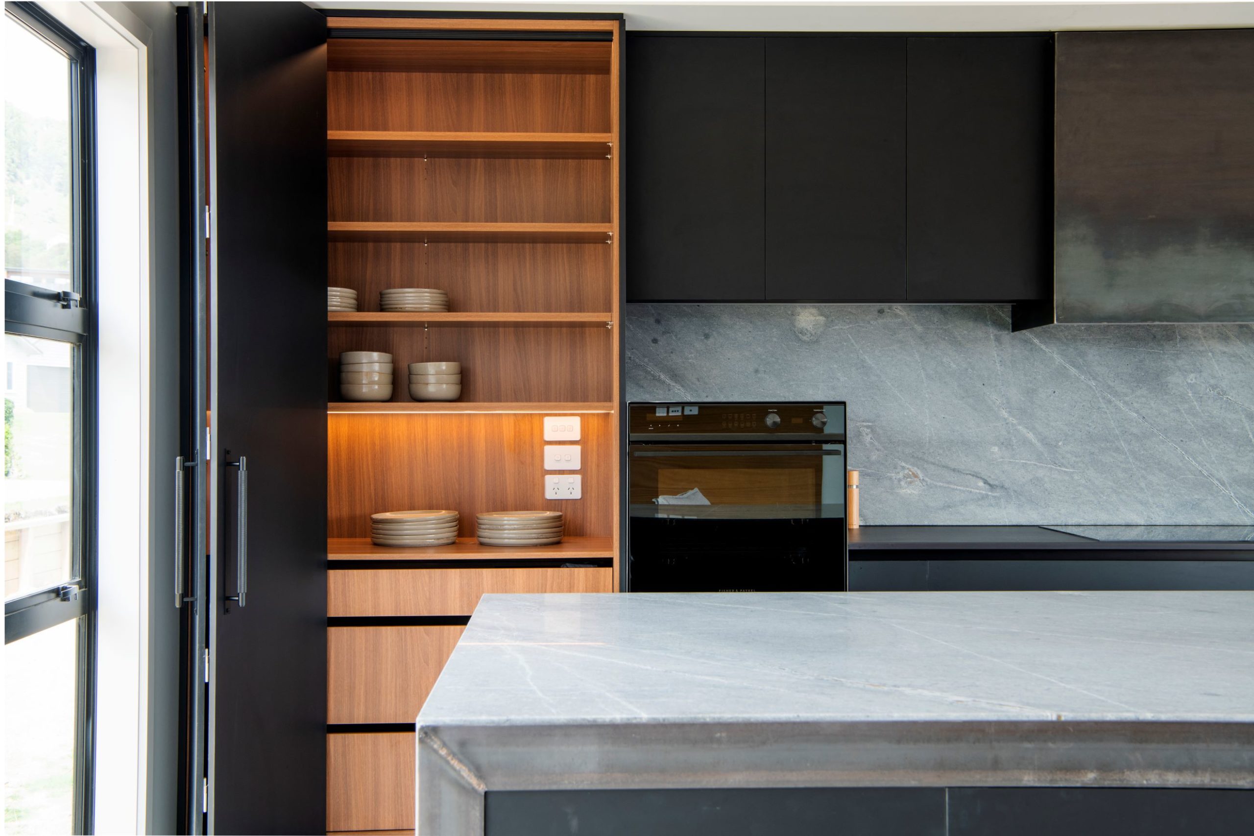 Pantry with electrical outlet designed by Rabitte Joinery